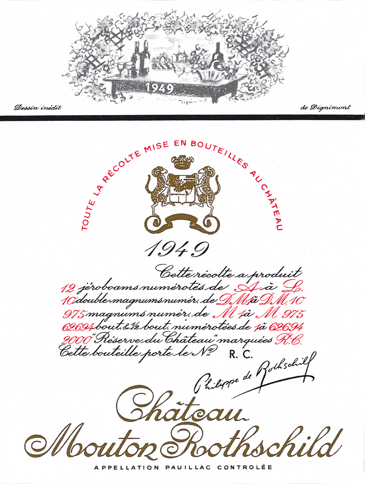 Etiquette Mouton Rothschild 1949