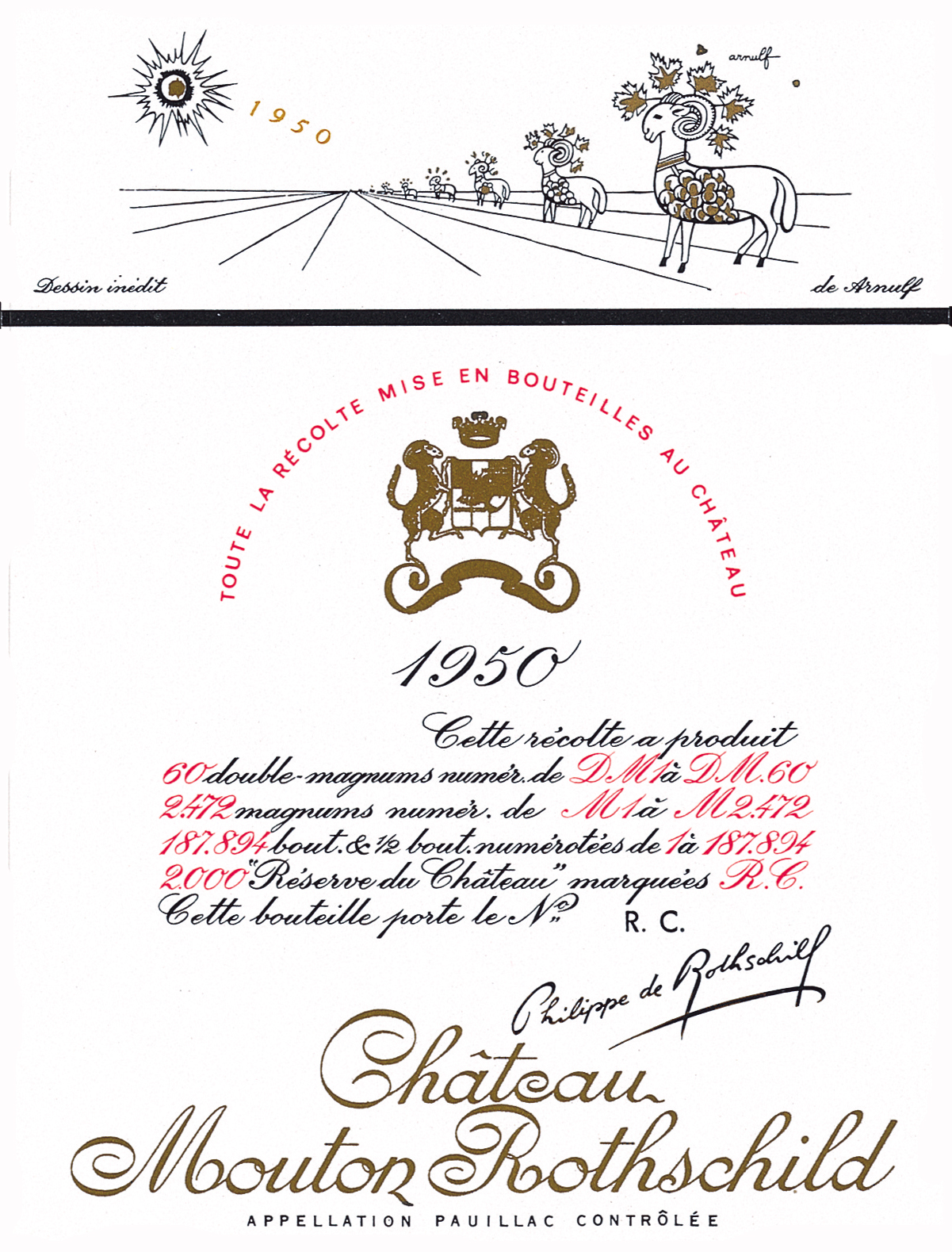 Etiquette Mouton Rothschild 1950