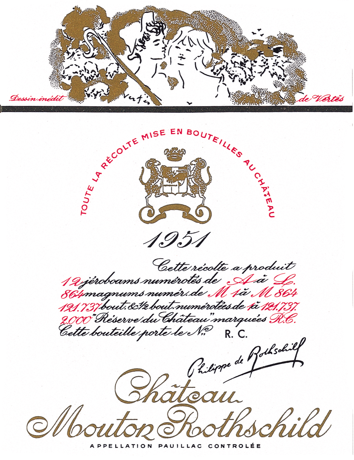 Etiquette Mouton Rothschild 1951