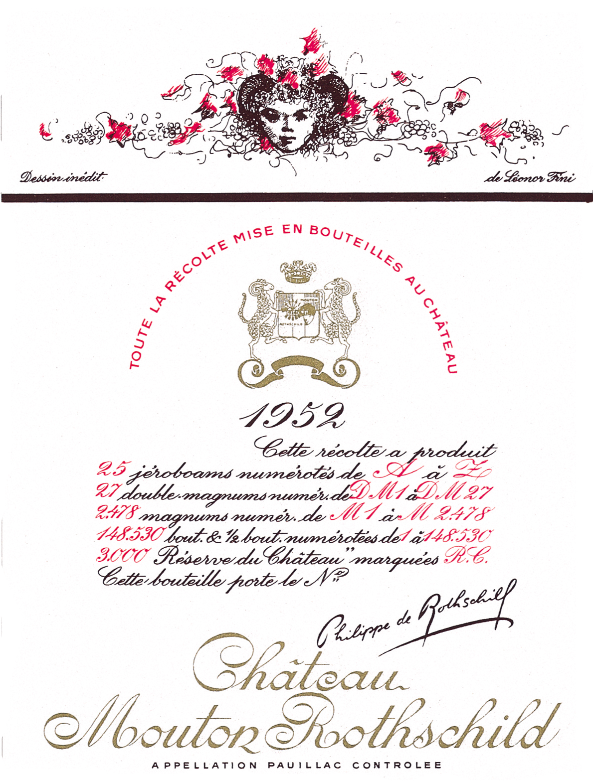 Etiquette Mouton Rothschild 1952