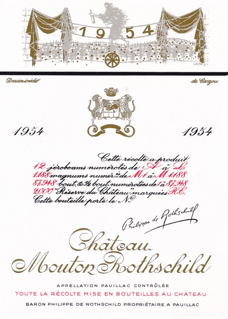 Etiquette Mouton Rothschild 1954