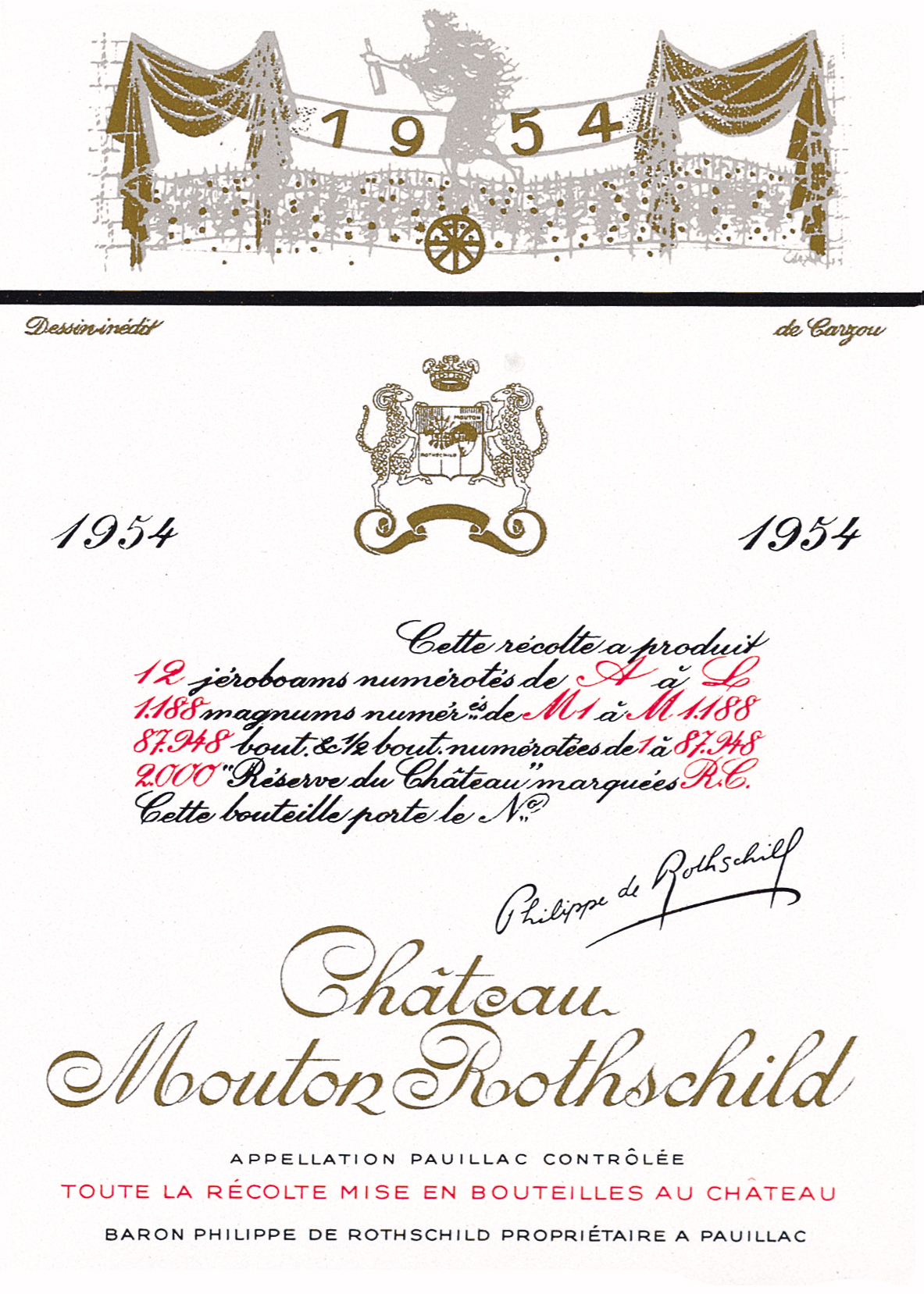 Etiquette Mouton Rothschild 1954