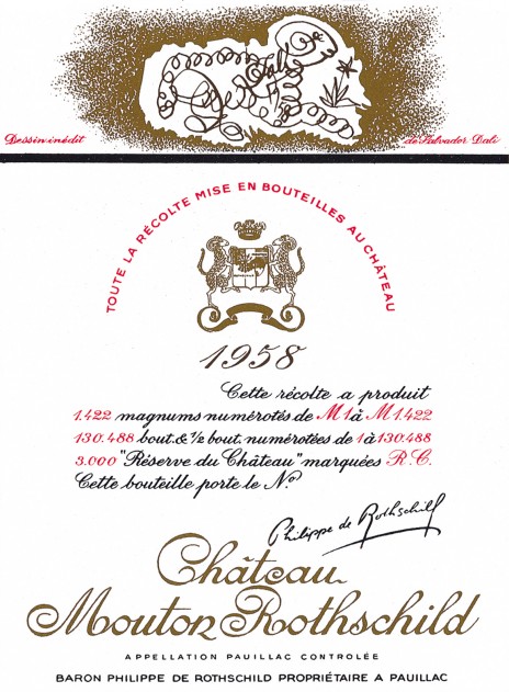 Etiquette Mouton Rothschild 1958