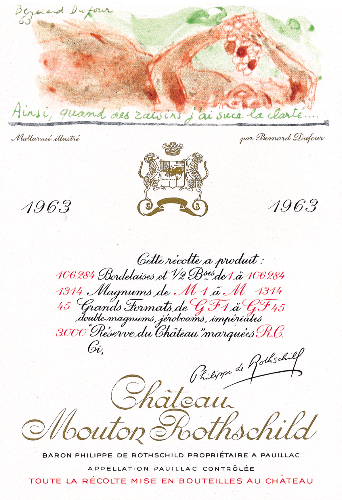 Etiquette Mouton Rothschild 1963