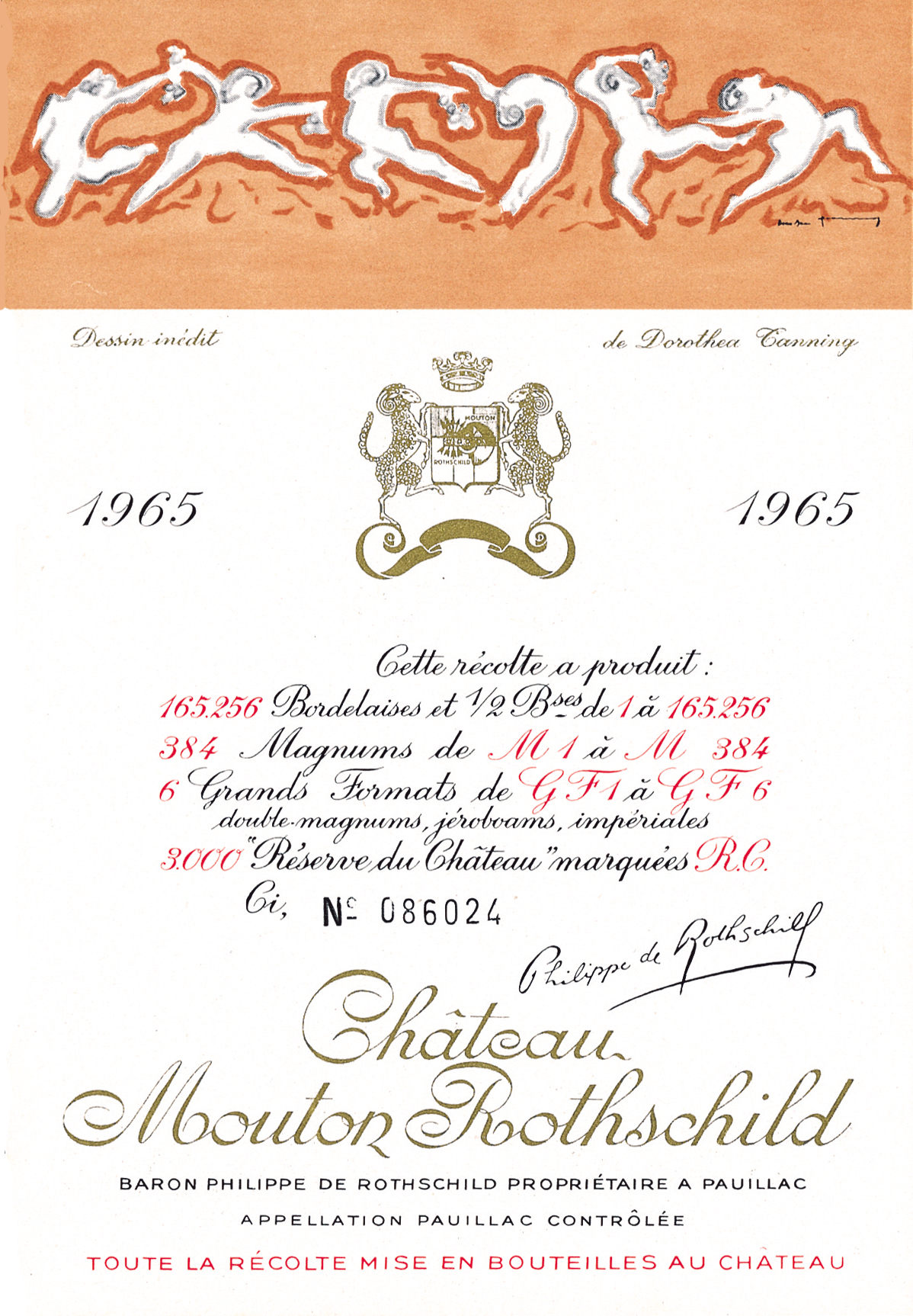 Etiquette Mouton Rothschild 1965