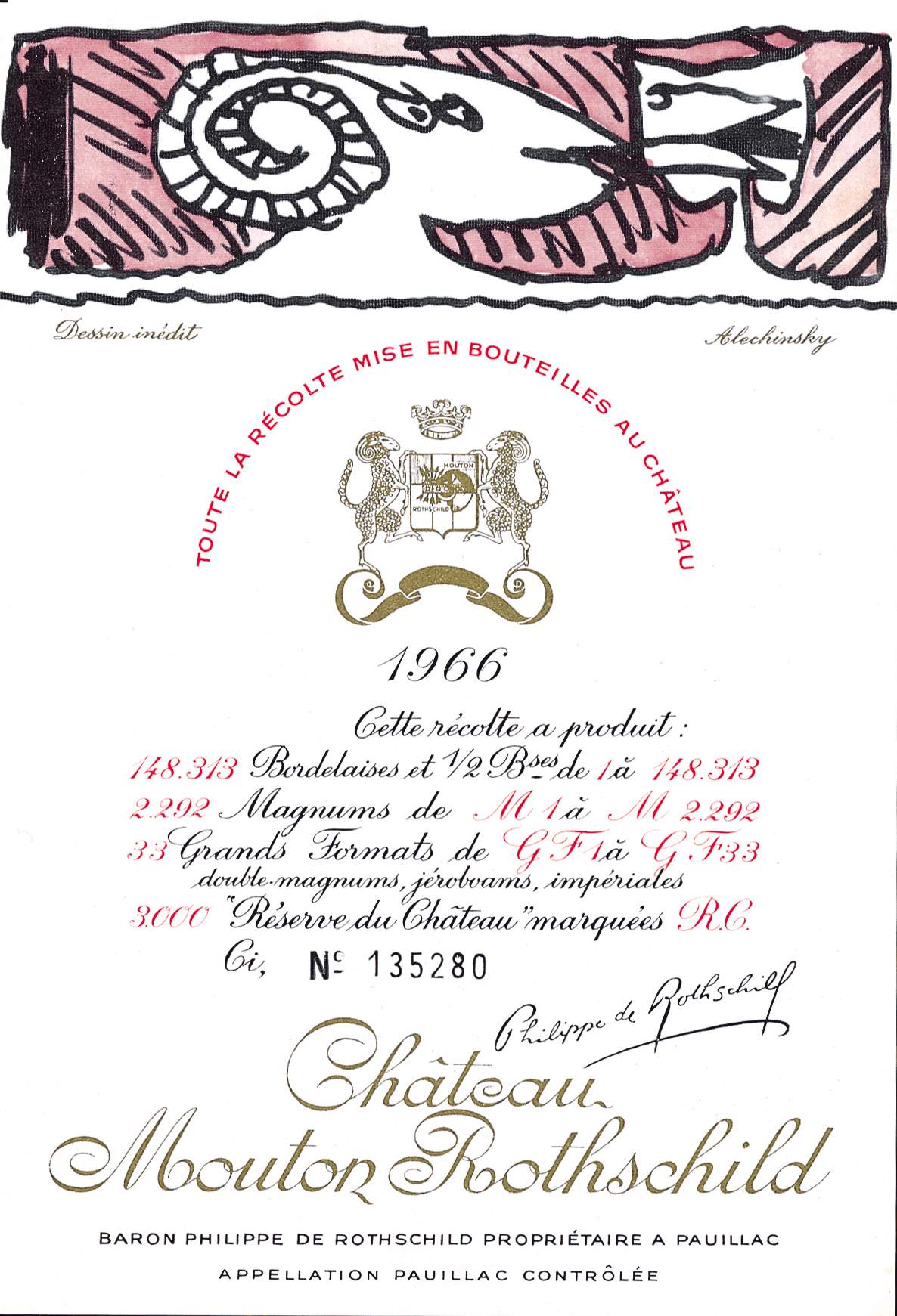 Etiquette Mouton Rothschild 1966