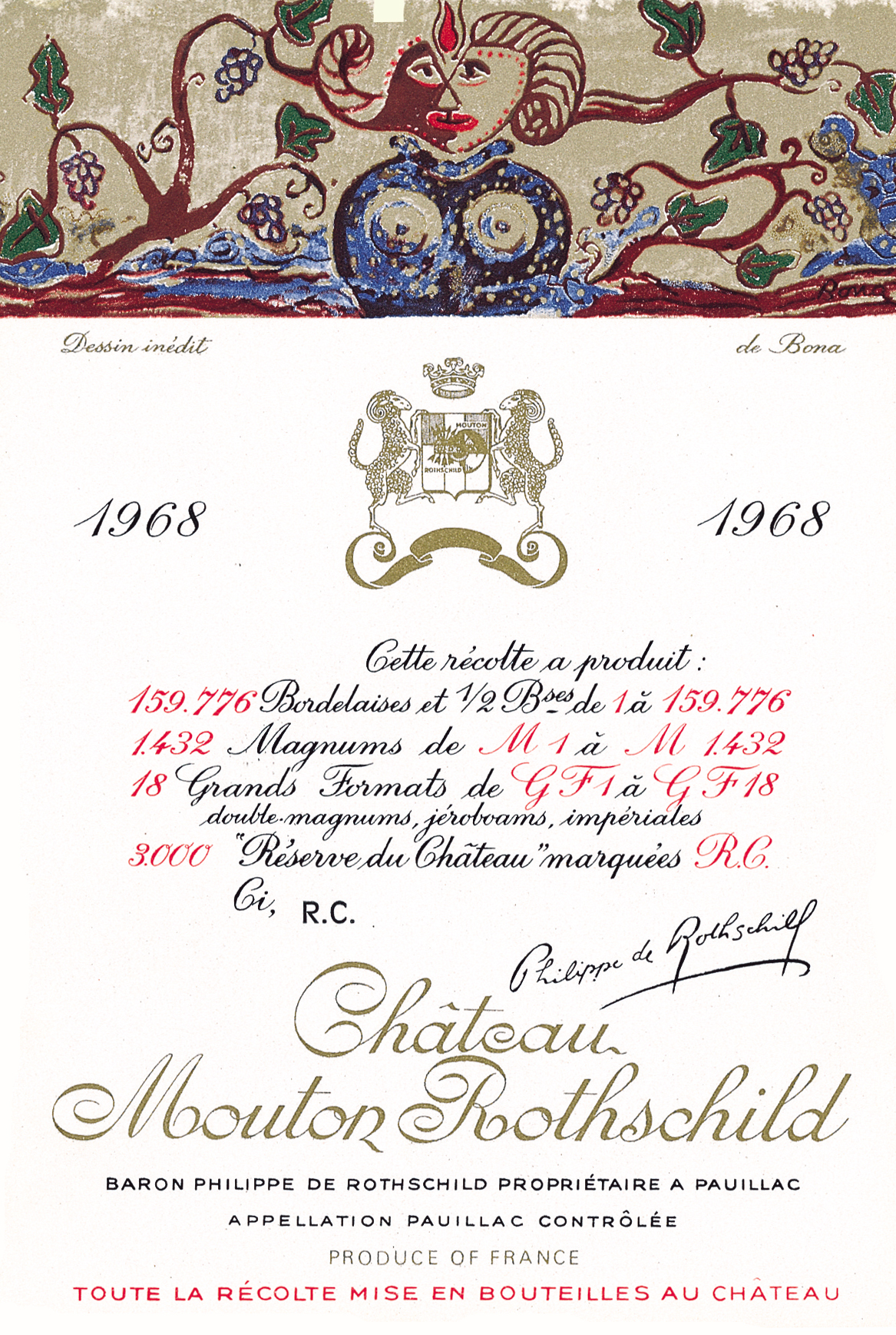 Etiquette Mouton Rothschild 1968