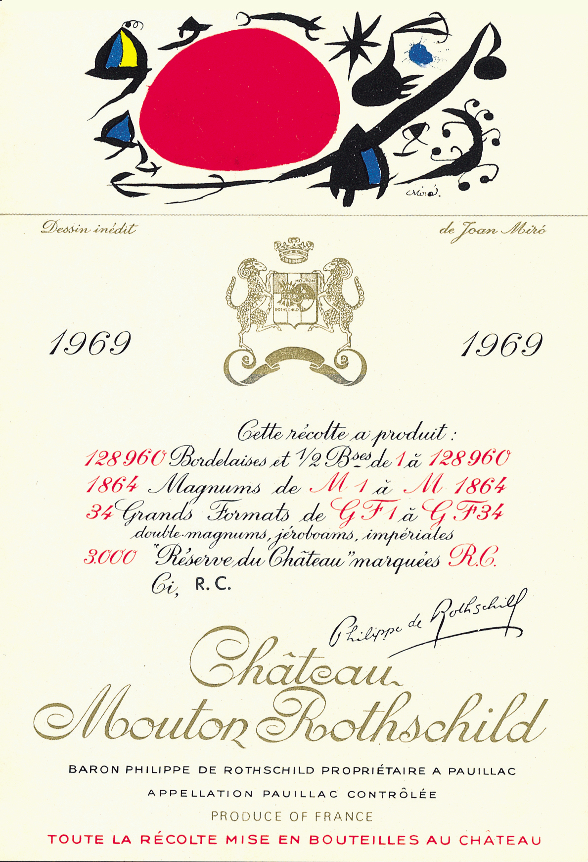 Etiquette Mouton Rothschild 1969