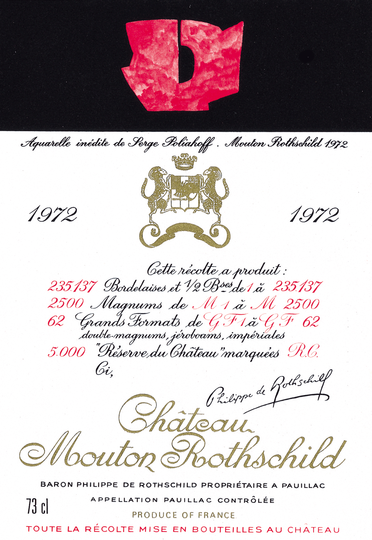 Etiquette Mouton Rothschild 1972