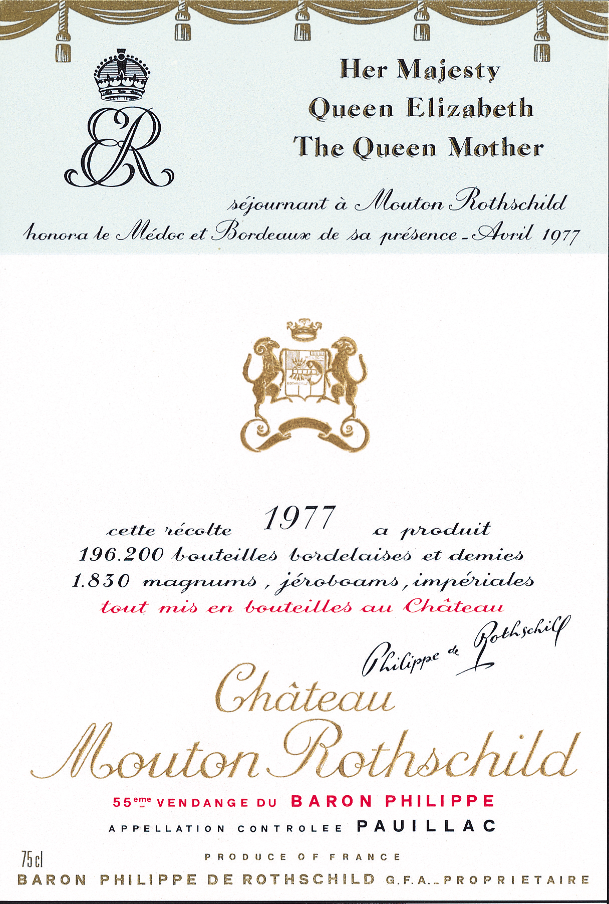 Etiquette Mouton Rothschild 1977