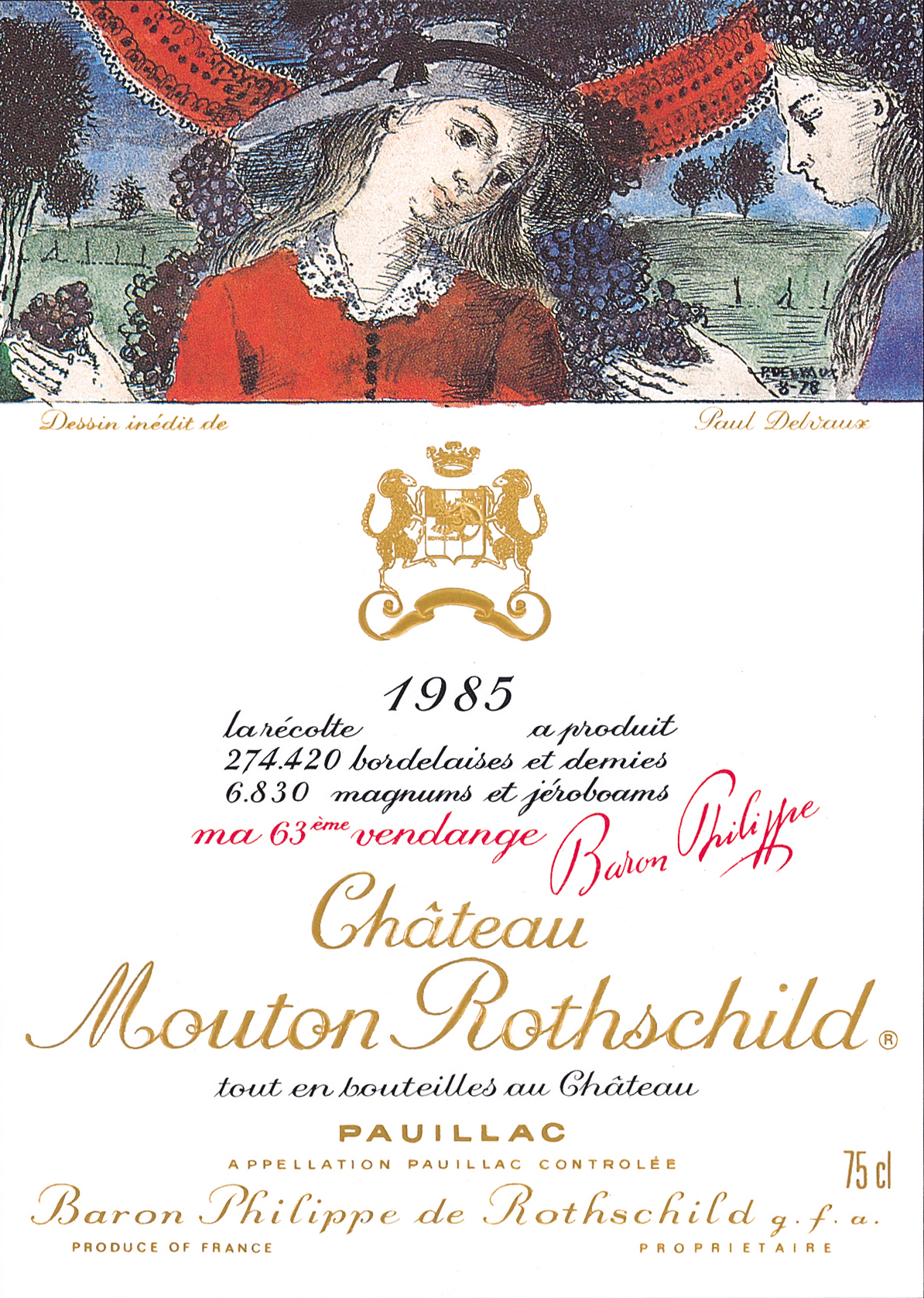 Paul Delvaux - Etiquette Mouton Rothschild 1985