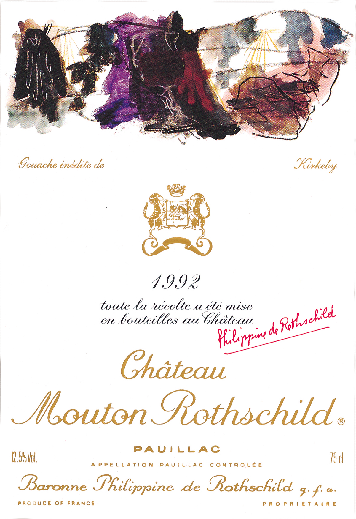 Etiquette Mouton Rothschild 1992