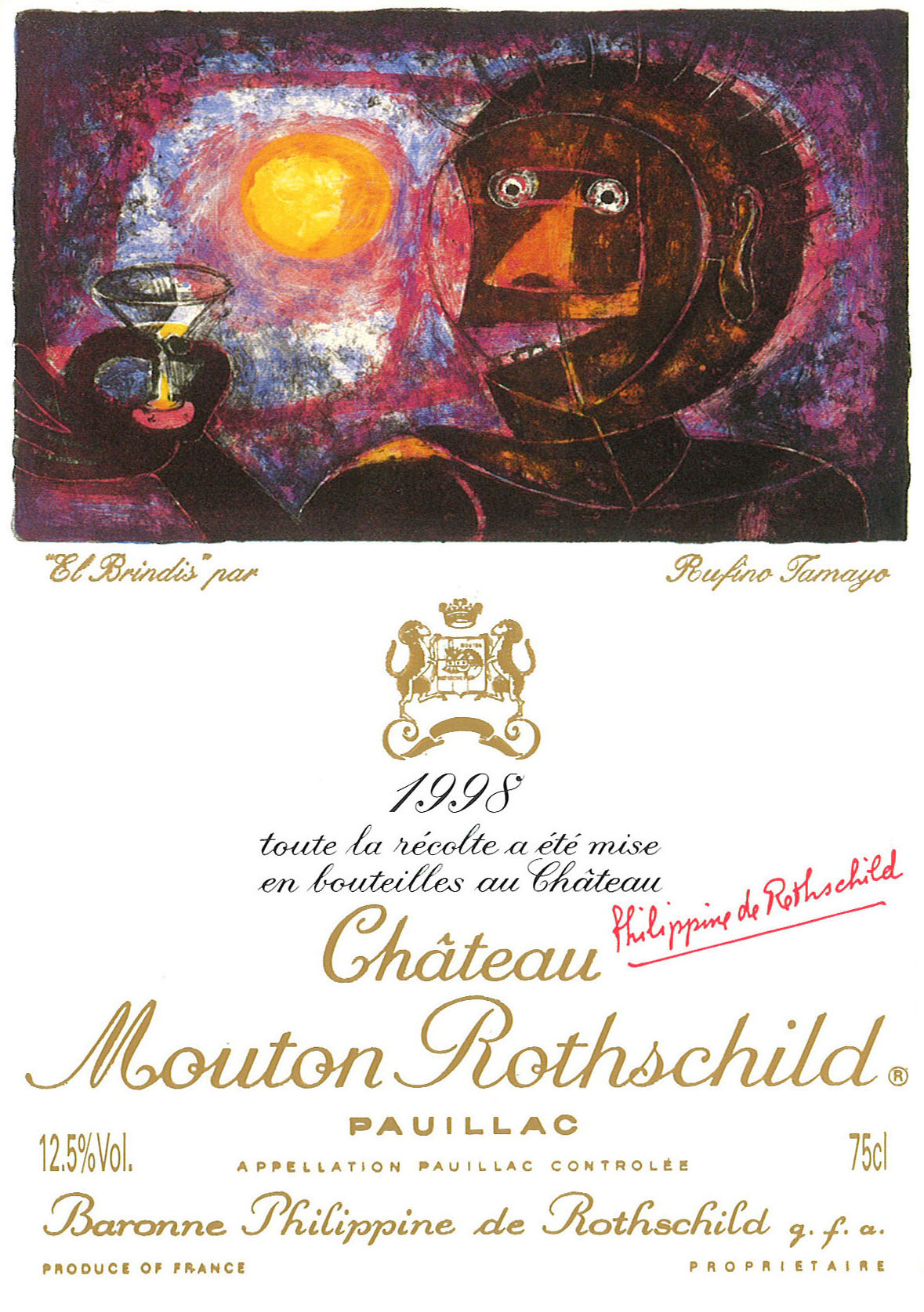 Etiquette Mouton Rothschild 1998