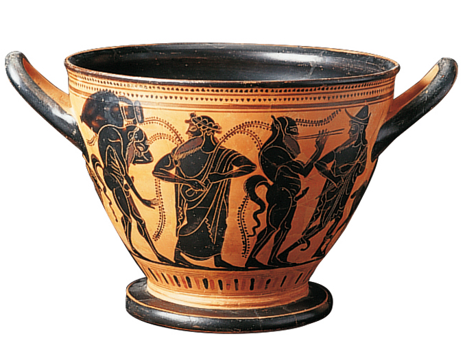 <p><b><em>Skyphos</em> – Theseus painter</b></p>
<p>Black-figure terracotta – Height 17 cm<br />
Greece – 520-510 B.C.</p>
